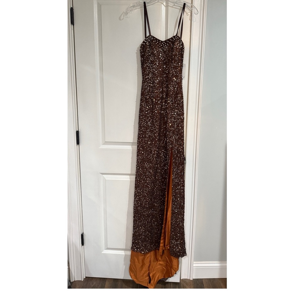 NWT Brown and Orange Slit Sequin Dress for Prom